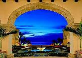 gorgeous sky scene through architecture in luxury resort